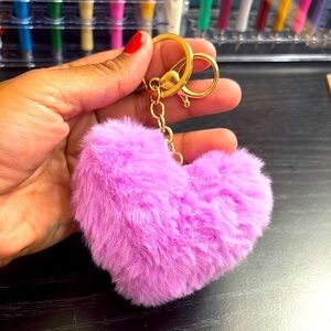 Purple Heart-Shaped Fluffy Keychain